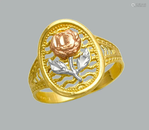 NEW 14K TRI COLOR GOLD LADIES FANCY RING FLOWER