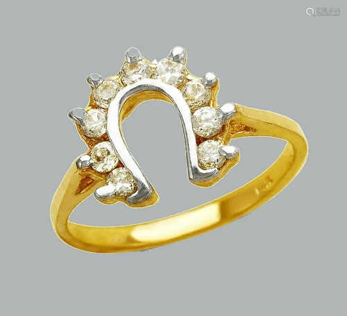 14K TWO TONE GOLD LADIES FANCY CZ RING HORSESHOE