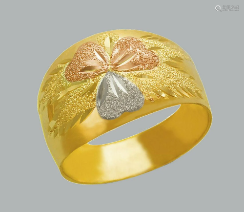 NEW 14K TRI COLOR GOLD LADIES FANCY RING SATIN FINISH