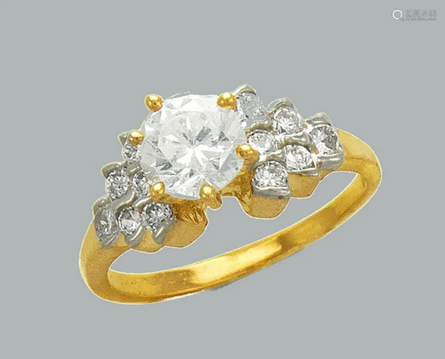 14K TWO TONE GOLD LADIES CZ RING SOLITAIRE COCKTAIL