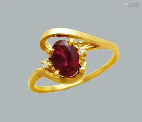 NEW 14K YELLOW GOLD LADIES FANCY CZ RING OVAL RED