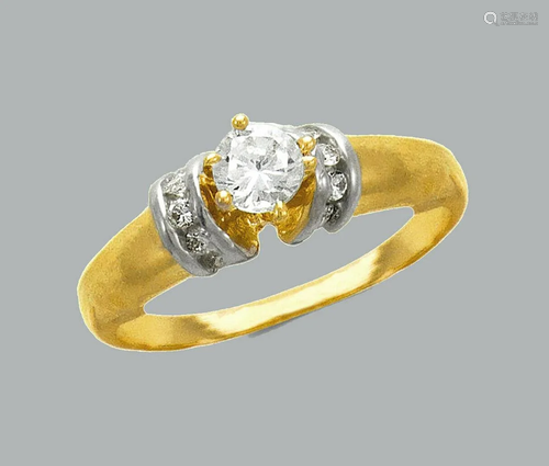 14K TWO TONE GOLD LADIES CZ RING SOLITAIRE COCKTAIL