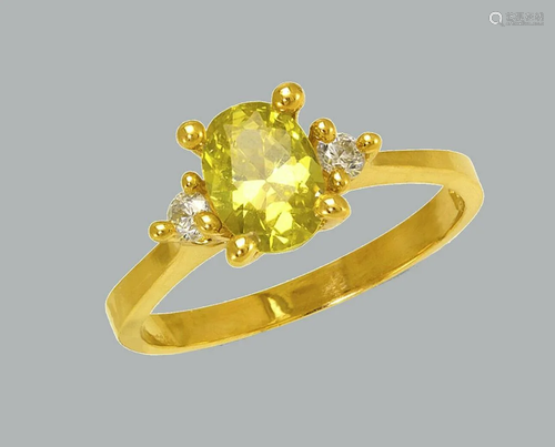 NEW 14K YELLOW GOLD LADIES FANCY CZ RING OVAL GREEN