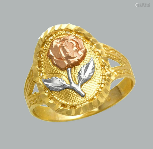 NEW 14K TRI COLOR GOLD LADIES FANCY RING FLOWER