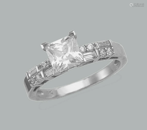 NEW 14K WHITE GOLD ENGAGEMENT RING PRINCESS CUT …