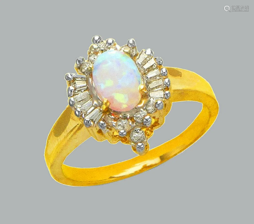 NEW 14K TWO TONE GOLD LADIES CZ OPAL COCKTAIL RING