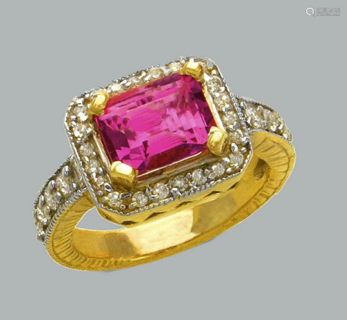 NEW 14K TWO TONE GOLD LADIES CZ COCKTAIL RING PINK