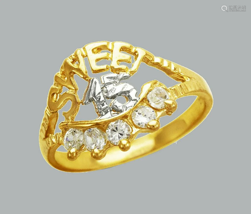 NEW 14K TWO TONE GOLD LADIES FANCY CZ RING SWEET 15