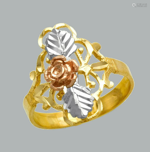 NEW 14K TRI COLOR GOLD LADIES FANCY RING FLOWER