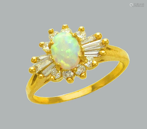 NEW 14K YELLOW GOLD LADIES CZ OPAL COCKTAIL RING