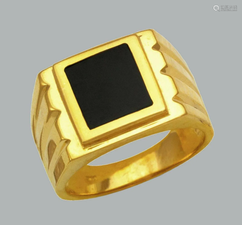 NEW 14K YELLOW GOLD MENS RING ONYX LARGE SQUARE