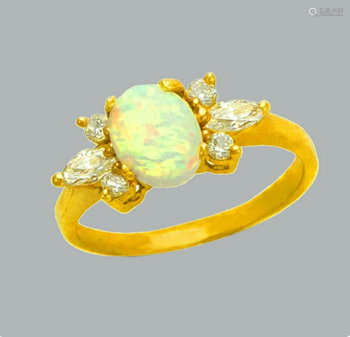 NEW 14K YELLOW GOLD LADIES CZ OPAL COCKTAIL RING
