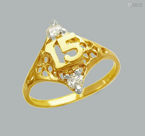 NEW 14K TWO TONE GOLD LADIES FANCY CZ RING 15 ANOS