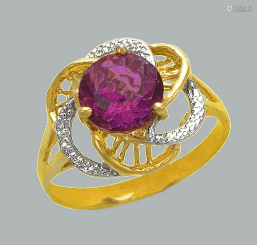 NEW 14K TWO TONE GOLD LADIES CZ COCKTAIL RING