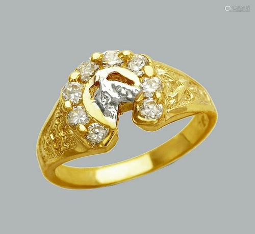 14K YELLOW GOLD LADIES FANCY CZ COCKTAIL RING HORSES…