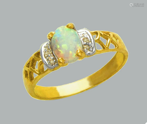 NEW 14K TWO TONE GOLD LADIES CZ OPAL COCKTAIL RING