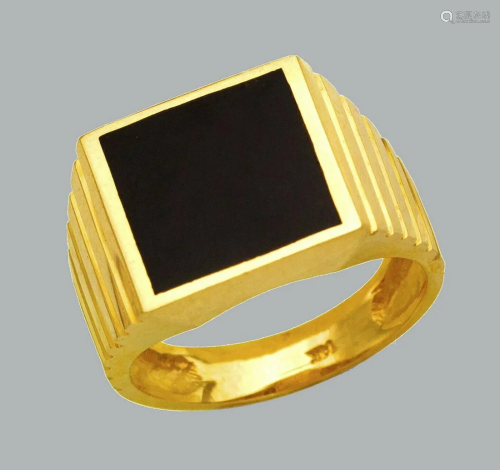 NEW 14K YELLOW GOLD MENS RING ONYX LARGE SQUARE