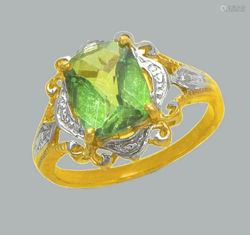 NEW 14K TWO TONE GOLD LADIES CZ COCKTAIL RING GREEN
