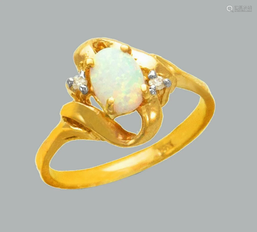 NEW 14K TWO TONE GOLD LADIES CZ OPAL COCKTAIL RING