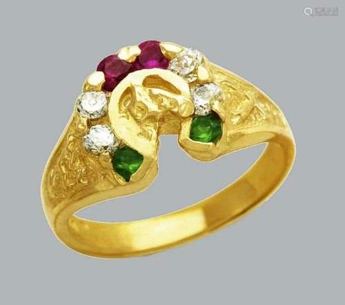 14K YELLOW GOLD LADIES FANCY CZ COCKTAIL RING HORSES…