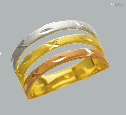 NEW 14K TRI COLOR GOLD LADIES RING LARGE 3 LAYER BAND
