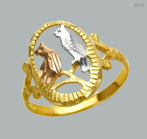 NEW 14K TRI COLOR GOLD LADIES FANCY RING OWLS