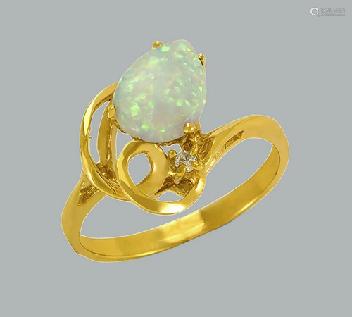 NEW 14K YELLOW GOLD LADIES CZ OPAL COCKTAIL RING