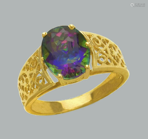 NEW 14K YELLOW GOLD LADIES CZ COCKTAIL RING MYSTIC