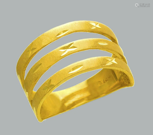 NEW 14K YELLOW GOLD LADIES RING LARGE 3 LAYER BAND