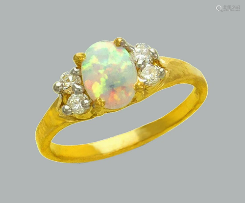 NEW 14K TWO TONE GOLD LADIES CZ OPAL COCKTAIL RING