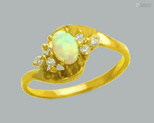 NEW 14K YELLOW GOLD LADIES CZ OPAL COCKTAIL RING