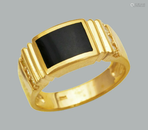 NEW 14K YELLOW GOLD MENS CZ RING ONYX LARGE