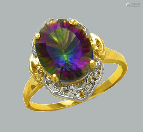 14K TWO TONE GOLD LADIES CZ COCKTAIL RING MYSTIC COLOR