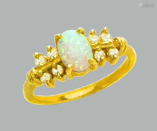 NEW 14K YELLOW GOLD LADIES CZ OPAL COCKTAIL RING