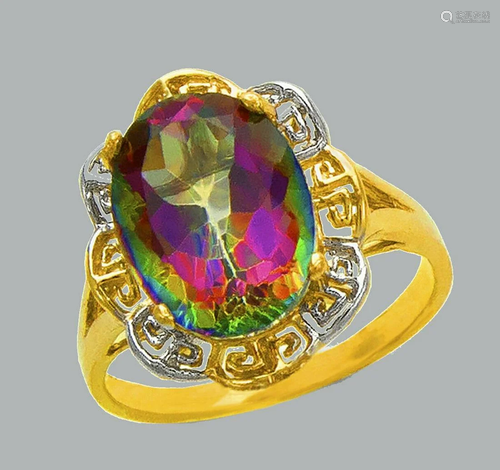 14K TWO TONE GOLD LADIES CZ COCKTAIL RING MYSTIC TOPAZ