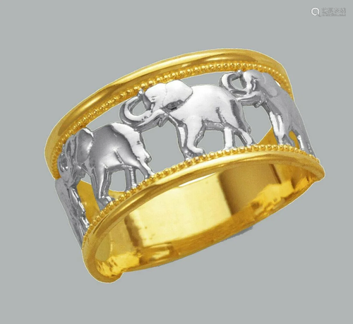 14K TWO TONE GOLD LADIES FANCY RING FILIGREE ELEPHANT