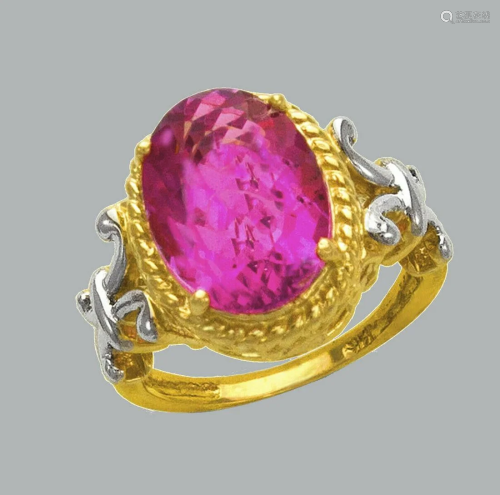 NEW 14K TWO TONE GOLD LADIES CZ COCKTAIL RING PINK