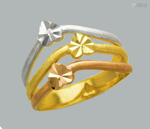 NEW 14K TRI COLOR GOLD LADIES RING HEARTS