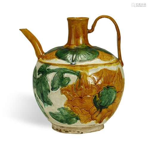 TANG DYNASTY,SANCAI-GLAZED POTTERY EWER