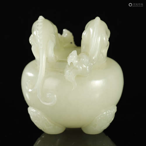 QING DYNASTY,HETIAN JADE CARVED DRAGON CENSER