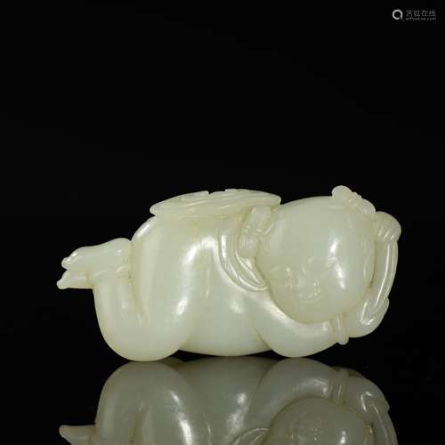 QING DYNASTY,HETIAN JADE CARVED FIGURE