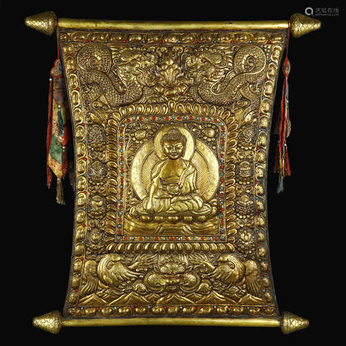 QING DYNASTY,TIBETAN GILT-BRONZE BUDDHA STATUE PANEL