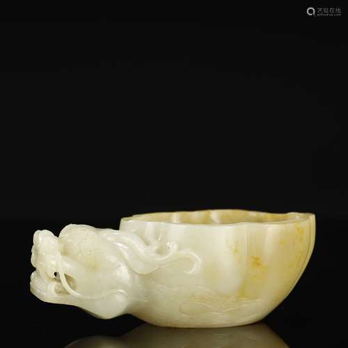 QING DYNASTY,HETIAN JADE CARVED DRAGON BRUSH WASHER