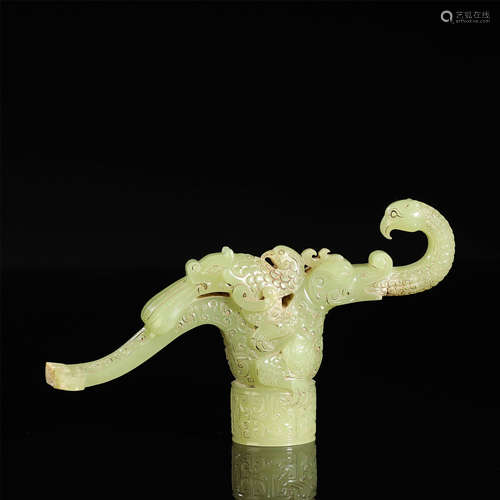 WARRING STATES PERIOD,JADE CARVED CRUTCH HANDLE