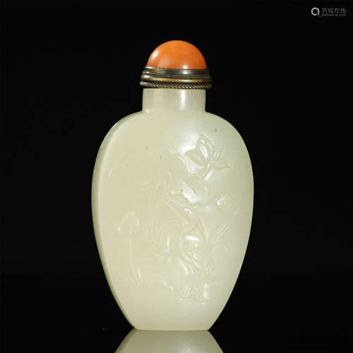 QING DYNASTY,HETIAN JADE CARVED SNUFF BOTTLE