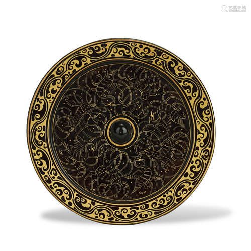 WARRING STATES PERIOD,GOLD-INLAID BRONZE CIRCULAR MIRROR