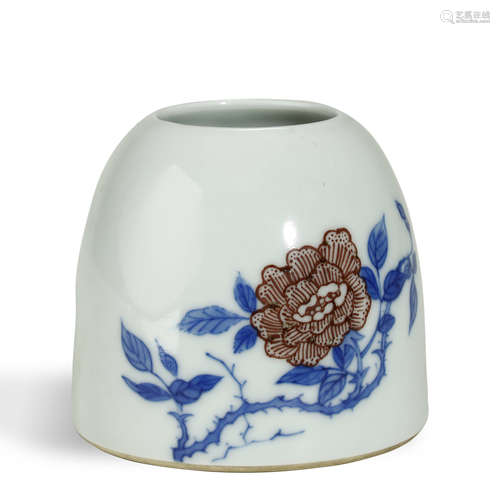 QING DYNASTY,UNDERGLAZE BLUE AND COPPER-RED WATER POT