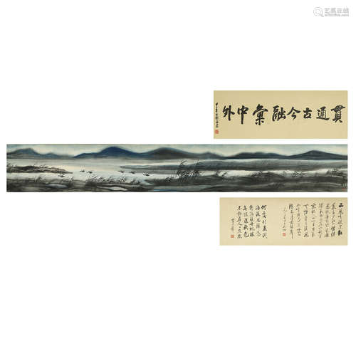 LIN FENGMIAN,CHINESE PAINTING AND CALLIGRAPHY HAND SCROLL PA...