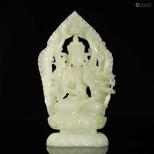 QING DYNASTY,HETIAN JADE CARVED BUDDHA STATUE