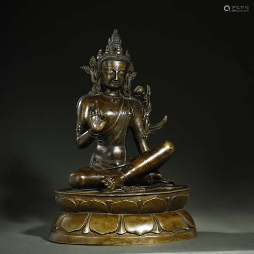 OLD TIBETAN ALLOY BRONZE BUDDHA STATUE,ABOUT 8th-12th CENTUR...